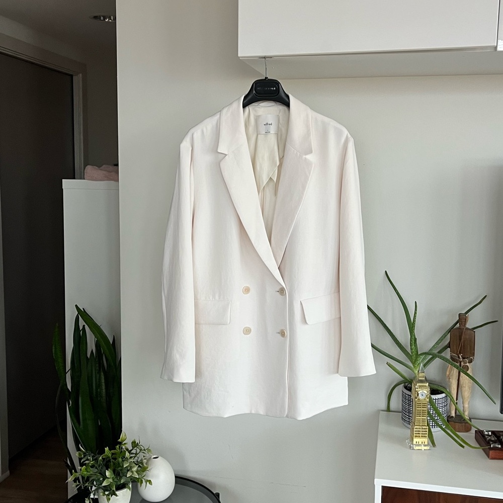 Aritzia Wilfred Cherrelle Blazer Sz Large Light Birch Summer Oversized Comfy - Picture 9 of 15